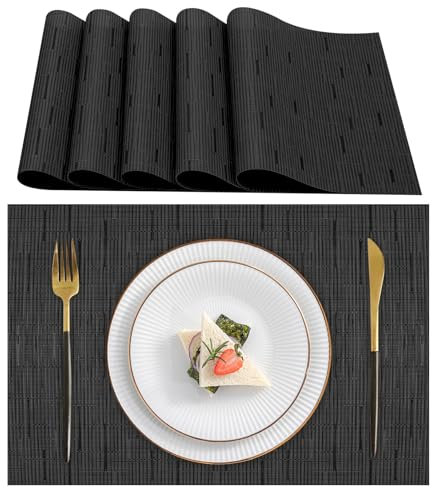 Lumaca Manteles Individuales Lavables, Juego de 6 Salvamanteles Individuales (70% PVC, 30% Poliéster), Resistentes al Calor, Antideslizantes, para Mesa de Cocina y Restaurantes,Negro