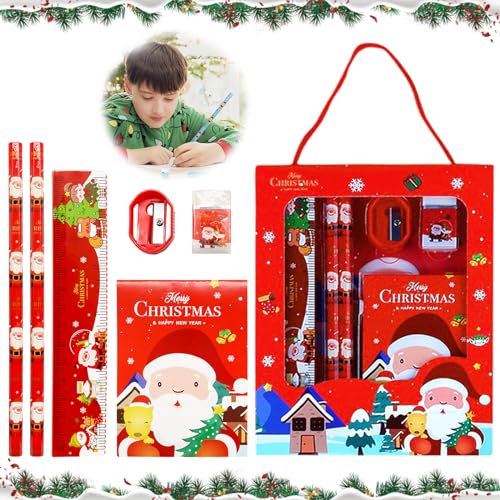 Giugio Weihnachten Schreibwaren Set, Klein Weihnachts Mini Notizblöcke und Weihnachten Bleistift mit Radiergummi, für Kinder Weihnachts Geschenk Mitgebsel Kindergeburtstag gastgeschenke Give aways(A)