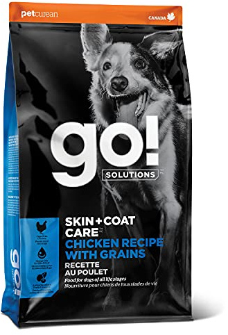 Go! Solutions Skin + Coat Care Chicken Dry Dog Food with Grains, Healthy Kibble with Omega-3s & 6s for Soft, Shiny Fur, for Puppies, Adults, & Seniors, 22 lb Bag