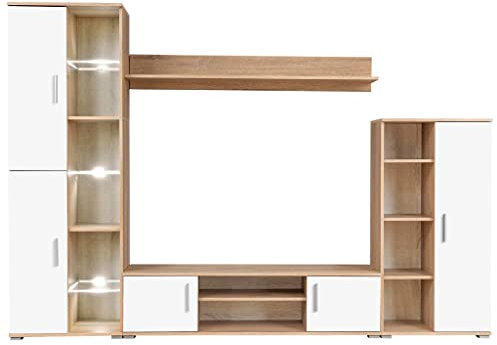 WRJENFSC Mobile da Ingresso Mobile Decorativo Libreria Parete Attrezzata Porta TV con Luci LED Rovere Sonoma e Bianco Adatto per Appartamento, Soggiorno, Ingresso, Salotto
