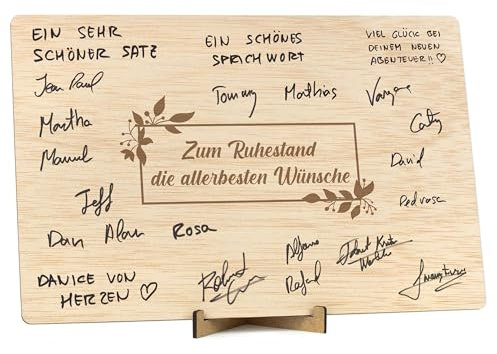 CONTRAXT Ruhestandskarte oder Unterschriftenbuch aus Holz. Originelle Glückwünsche zur Pensionierung für Kollegen, Chefs, Freunde, Lehrer, Pensionierte Männer und Frauen (Ruhestand)