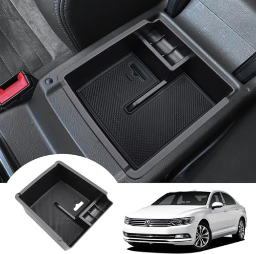 KOLOME Mittelkonsole Aufbewahrungsbox kompatibel mit 2017-2023 Passat B8 Arteon 2 2018-2022 Armlehne Organizer Tray Mittelarmlehne Handschuhfach Zubehör