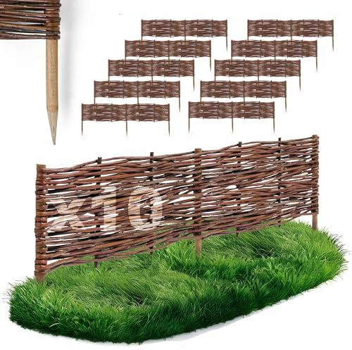 10 x BOGATECO Beeteinfassung aus Weide | 100 cm Lang & 20 cm Hoch | Holz-Zaun Rasenkante | Weiden-Zaun Steckzaun Perfekt für den Garten als Weg-Abgrenzung | Gartenzaun Weidezaun Zaunelemente