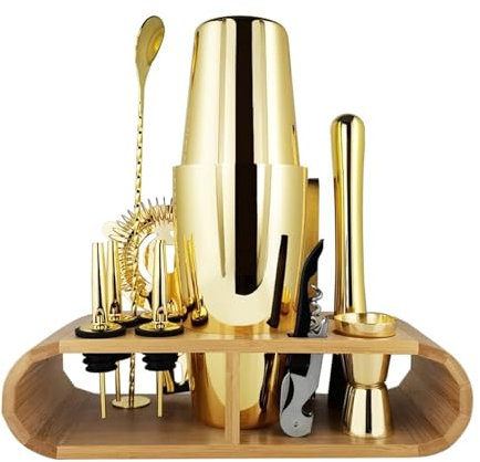 FRAMUN Easy to use 550ml 750ml 800ml 1-12 Piece Cocktail Shaker Martini Bar Tools Mixer Gold/Black Bartender Kit (Color : 12P G800600ml Stand)