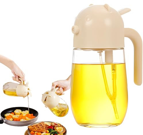Eowduk 2 in 1 Glass Oil Sprayer & Dispenser, Oil Sprayer for Cooking Air Fryer, Olive Oil Spray Bottle, Air Pressure Type Oil Spray Bottle (Beige)