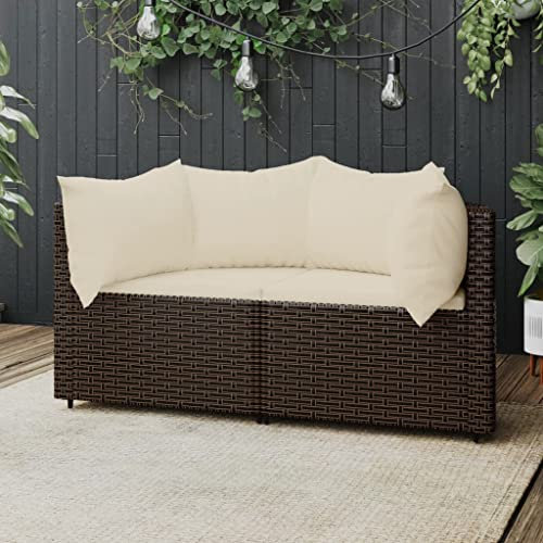 UTSRABFA Schlafsofa Balkonmöbel Modulares Sofa Lounge Set Garten-Ecksofas mit Kissen 2 STK. Braun Poly Rattan Geeignet für Schlafzimmer, Esszimmer, Wohnungen, Lofts