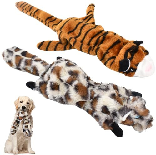 SAVOSWEET 2 Stück Hundespielzeug Quietschend Plüsch Quietschspielzeug Hund Gefüllte Tiger und Leopard Quietschendes Spielzeug für Welpen, Kleine und Mittlere Hunde, Haustiere