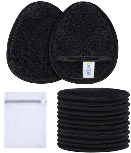 SINLAND 12 Stücke Wiederverwendbare Abschminkpads Mikrofaser Makeup Entferner Pads Nachhaltig Abschminktücher mit Wäschesack für alle Hauttypen Freundlich Schwarz