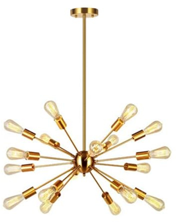 Mengjay Pendelleuchte 18-Flammig Sputnik Kronleuchter Moderne, E27 Pendelleuchte Hängelampe LED Deckenleuchte Industrie Kronleuchter Wohnzimmerlampe(ohne Glühbirne) (Gold(18 Köpfe))