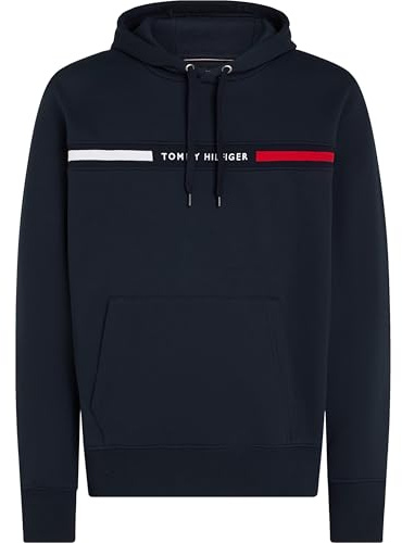 Tommy Hilfiger Felpa da Uomo in Pile con Cappuccio e Logo Signature Stripe, Cielo del Deserto, XXL