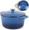 Andrew James Enamel Coated Cast Iron 5L Casserole Dish: No-Seasoning Required with this Elegant and Durable Casserole Dish with lid for oven, Perfect for Gourmet Cooking (Blue)