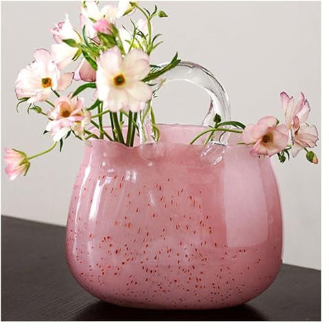 ZZDXW Vase à Fraises Roses, Vase en Verre soufflé à la Main, Vase à Fleurs, Vase en Verre pour la décoration, Style 1