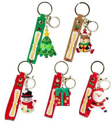 Ovyntremis Lot de 5 Porte-Clés de Noël: Sapin, Renne, Bonhomme de Neige, Cadeau, Père Noël - Décoration Festive pour Sac à Dos, Voiture, Accessoires