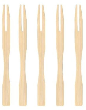 Pique Aperitif en Bambou, 200 pcs Fourchette Jetable à Cocktail Pic de Fruit en Bois Naturel Vaisselle Couverts Jetables Brochette à Deux Dents Cure Dent pour Gâteau Salade Nourriture Fête