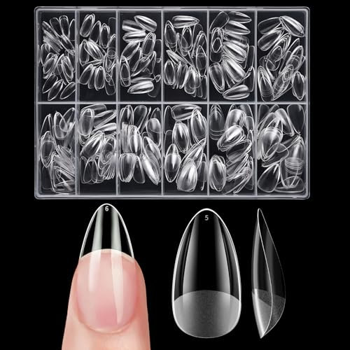 Venares - Lot de 500 faux ongles courts en forme d'amande - Pour ongles en gel - 12 tailles - Transparent et doux - Avec boîte - XS