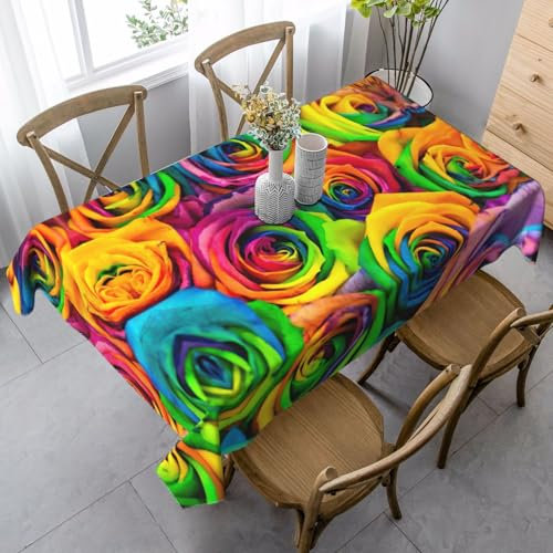 JEJEA Rechteckige Tischdecke mit buntem Rosenmuster, knitterfrei, weiche Tischdecke für Esszimmer, Weihnachten, Raumdekoration