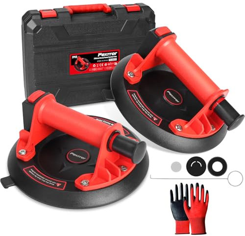Fexrror 2PCS 8'' Vacuum Suction Cup, Glass Suction Cups Lifter, 660LBS Load Capacity for Granite, Tile, Glass Lifting, Include Storage Box and Gloves