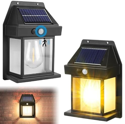 SKIKHN Solar Wandleuchte Aussen,2 Stück Außenleuchte mit Bewegungsmelder,3 Beleuchtungsmodi Solarleuchten für Außen,IP65 Wasserdicht Solar Wolfram Wandlampe,Dämmerungsleuchten für Garten,Balkon,Hof