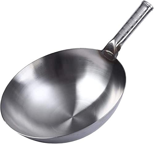 SJHDHDA Edelstahl Wok Dicke chinesische handgefertigte Wok traditioneller Nicht Stock rostender Gas Wok -Kochherde Kochen Learned extensively