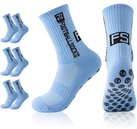 3 Paare Fußballsocken, Grip socken fussball (39-46)- Anti-Rutsch Grip für Herren & Damen - Sport Socken für Fußball, Basketball (DE/NL/SE/PL, Numerisch, 39, 46, Regular, Regular, 3, Himmelblau)