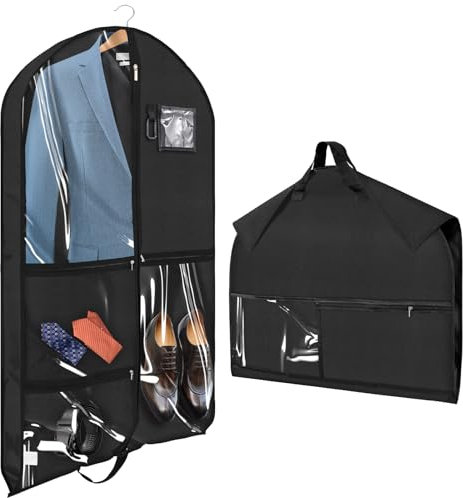Niviy Reise kleidersack anzug mit 5 Reißverschluss Taschen Faltbare Mit Tragegriff Atmungsaktive Anzugtasche für Anzug Kinder Wettbewerbe-Kostüme Herren Jacke Kleider Kleiderhülle 100X60 cm Schwarz