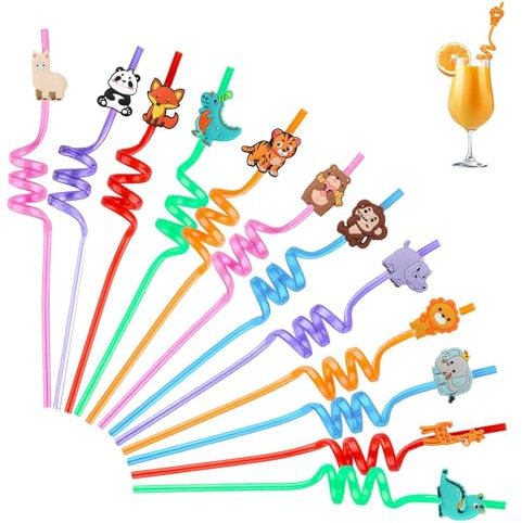 12 pajitas para niños, animales pajitas para cumpleaños infantiles, pajitas de dinosaurio, elefante león, jirafa, pajitas para fiestas de cumpleaños, accesorios de fiesta