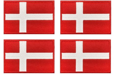 4 Stück Dänemark Flagge Patch Taktische Dänisches Nationales Emblem Stickerei Aufnähen Iron on Sew on Patch Applikationen Jacken,Hosen,Biker,Rucksack,Mützen,Jeans,Uniformen,Hemden,DIY-Zubehör