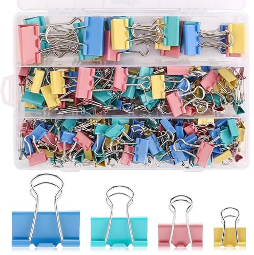 Mexgcom 170 Pezzi Fermafogli a Clip - 15 mm/19 mm/25 mm/32 mm Binder Clips Colorate - Metallo Foldback Clips per Ufficio - Mollette Fermafogli per Scuola, Ufficio e Famiglia