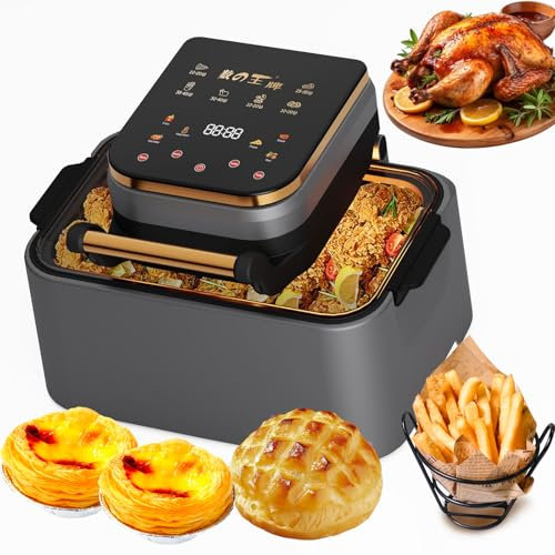 1700W 12L Air Fryer Oven with See-Through Window & Digital Touchscreen - Adjustable Time/Temp, Oil-Free Cooking, Removable Nonstick Basket for Effortless Clean silver