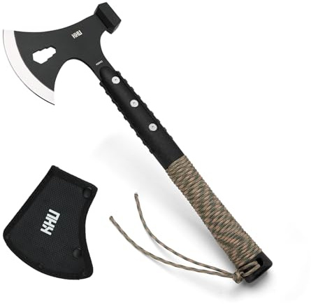 KHU 420HC Stahl Camping Axt Überlebensbeil Axt mit Scheide - Nylon Fiber Griff für Outdoor Bushcraft Jagd Wandern Garten Multitool mit Camping Ausrüstung - 09A