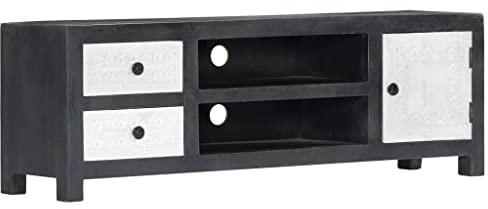 QINXIXINAIXI Meuble TV sculpté à la main - Gris et blanc - Bois massif de mangue - Buffet TV suspendu - Avec tiroirs