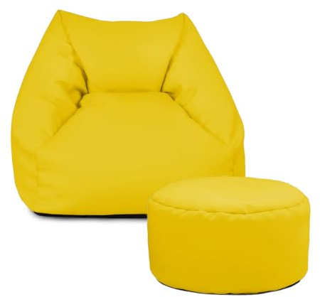 rucomfy Beanbags Snuggle Bean Bag Chair - Kids Armchair Beanbag Seat with Filling Included - Childrens Bedroom Furniture for Boys and Girls - 50 x 46 x 48cm (Yellow, with Footstool)