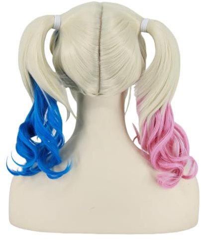 Puzgaqy Blonde Gemischt Perücke Damen Perücen für Frauen Faching Karneval Halloween (Blond Blau Rosa) PU007