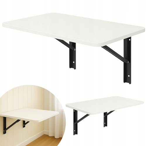 PlayPals Furniture Wandklapptisch 40x70 cm Weiß mit Schwarzen Halterungen Klapptisch Wand Platzsparend Schreibtisch Klein Küchentisch Folding Desk