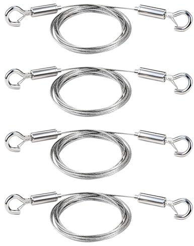 Lot de 4 câbles métalliques réglables en acier inoxydable - 2 m × 1,5 mm - Avec double crochet - Pour accrocher des photos, miroirs, luminaires, paniers, panneaux, accessoires de suspension