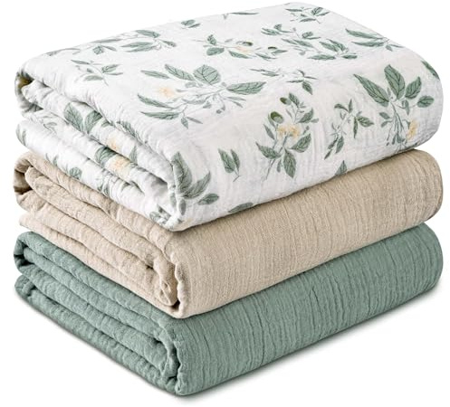 GLLQUEN 3er Pack Pucktuch Baby 95x100 aus 100% Baumwolle Swaddle Decke | Weiche Musselin Babydecke, atmungsaktives Wickeltuch für Neugeborene, multifunktionale Puckdecke, Unisex(Osmanthusduft)