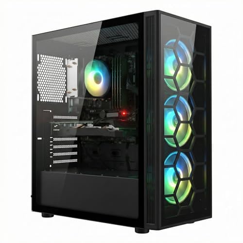 STGsivir Gaming PC, Ryzen 7 5700X, RTX 3050 6G, 16G DDR4, 512G SSD | Gaming Computer Desktop for Streaming,Video Editing,Homework,up to 4.6GHz,WiFi 6,BT 5.0,4K,HDMI,Win11 Pro,ARGB Case,Black