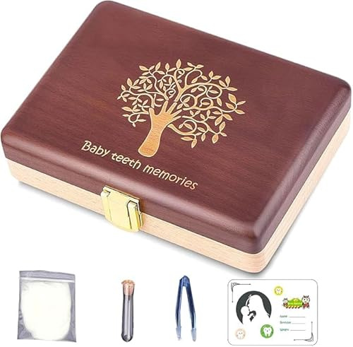 Euscmaic Milchzahndose Milchzahnbox Holz für Jungen & Mädchen Personalisier Zahnbox Aufbewahrung der Ersten Zähne Liebevolle Erinnerungsbox mit Fotorahmen eschenk zur Geburt, Taufe, Einschulung