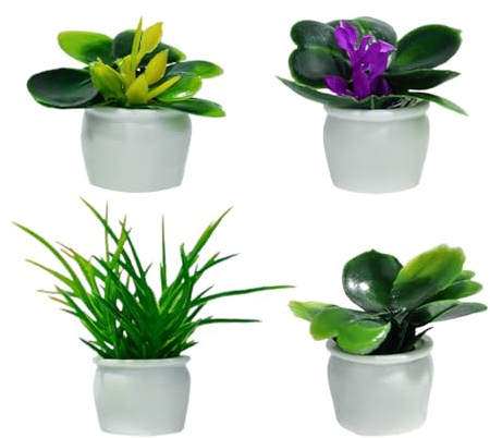 SYEYCW 8 Pcs Miniature Potted Plants, Vivid Mini Artificial Bonsai Plants, Resin Tiny Dollhouse Flowerpot Decor, 1:12 Realistic Fake Greenery Ornament, Cute Planter Models for DIY Crafts