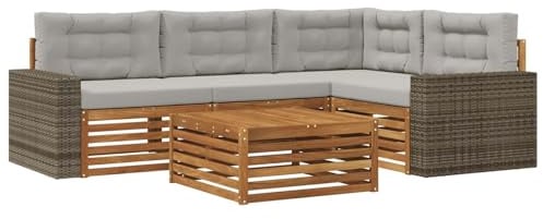 vidaXL Outdoor-Sofagarnitur 5 pcs Natürlich und Hellgrau, Patio Loungeset, modernes Sofa für draußen, wetterbeständiger Gartenspaß, Bequeme Terrassenmöbel