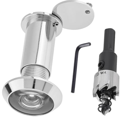 Xiciki Judas de Porte 200 Degrés, Judas Grand Angle avec Foret 16 mm, Oeilleton Connecté pour Porte Blindée, Compatible Épaisseur 35-60 mm, Finition Argent Brillant