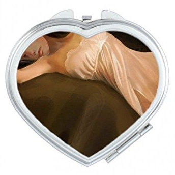 DIYthinker Caractère Peinture à l'huile Mensonge Fille Robe Rose Illustration Motif Coeur Maquillage Compact Miroir de Poche Portable Mignon Petit Miroirs Main Cadeau