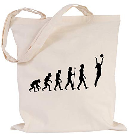 JUNIWORDS Jutebeutel - Wähle ein Motiv & Farbe - Evolution Volleyball (Beutel: Natur, Motiv: Schwarz)