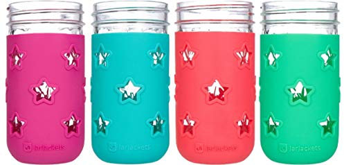 JarJackets Silicone Mason Jar Protector Sleeve - Fits 12oz Jelly Jars (4, Multicolor)