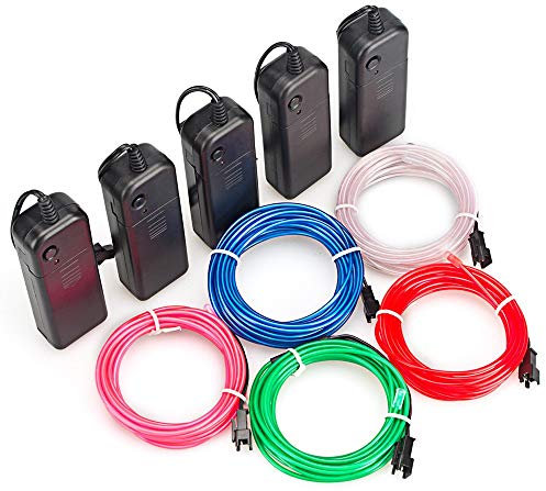Sunboia 5x3M EL Fil Néon à Pile EL Câble Guirlande Lumineuses 3 Mode Éclairage Fix Clignotant Stroboscope Tube Fluo EL Wire Vêtement Festif Soirée Fête Mariage Voiture Vélo Intérieur(5 Couleur)