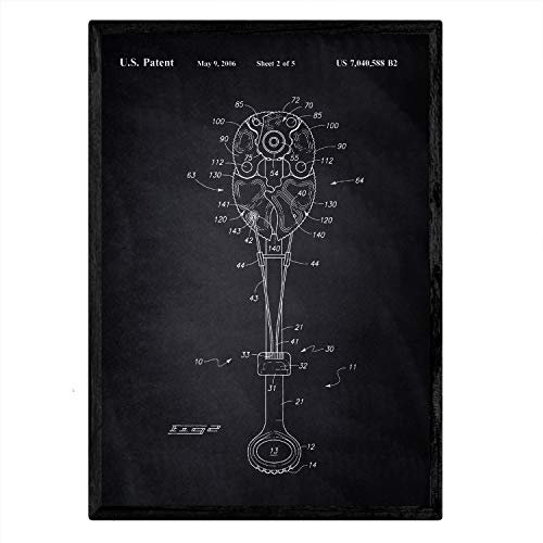 Nacnic Poster Patent Gri Klettern 2. Platte mit alten Design-Patent in der Größe A3 mit schwarzem Hintergrund
