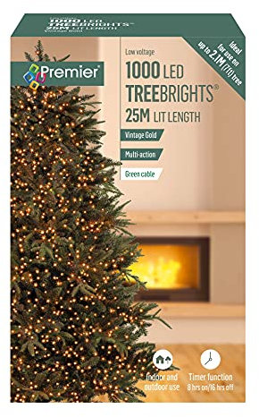 Premier Decorations 1000 Vintage Gold LED Treebrights with Multi Action Facility and Timer Function
