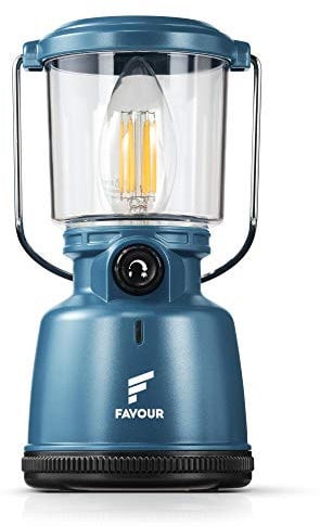 Favour Lampe LED Camping Rechargeable USB (inclus batterie), Style Retro | Lanterne exterieur 320 Lumens, Réglable en continu, Mode Éclairage Bougie, IP64 Étanche | Lampe de tente, crochet intégré