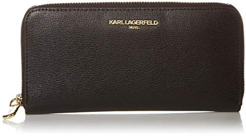 Karl Lagerfeld Paris Portefeuille Continental zippé pour Femme, Noir/doré, Taille Unique