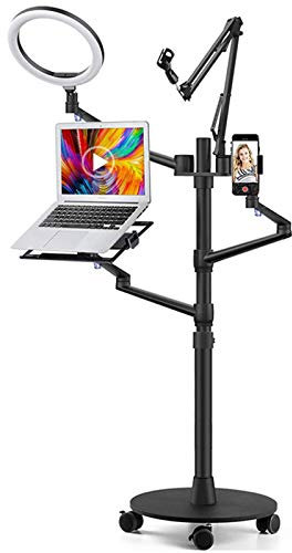 3 Colores Selfie Halo Light con Soporte Extensible para Computadora Portátil De Pie, Soporte para Teléfono Celular Y Soporte para Micrófono, para Videos De Youtube, Vlogs, Transmisión En Vivo